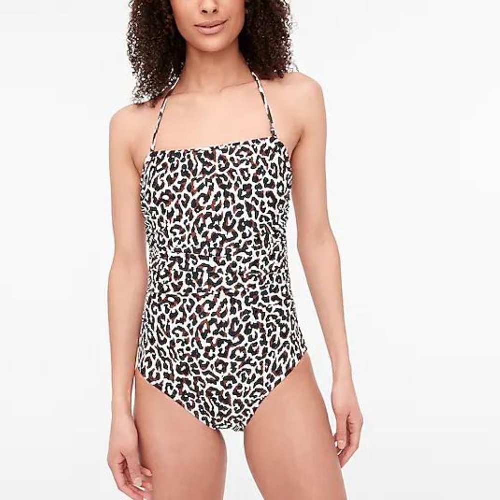 J. Crew Ruched Bandeau One-Piece in Leopard Print (S)
